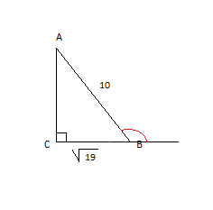 В треугольнике ABC угол C равен 90 градусов, AB = 10, BC = корень из 19. Найдите sin внешнего угла при вершине B.
